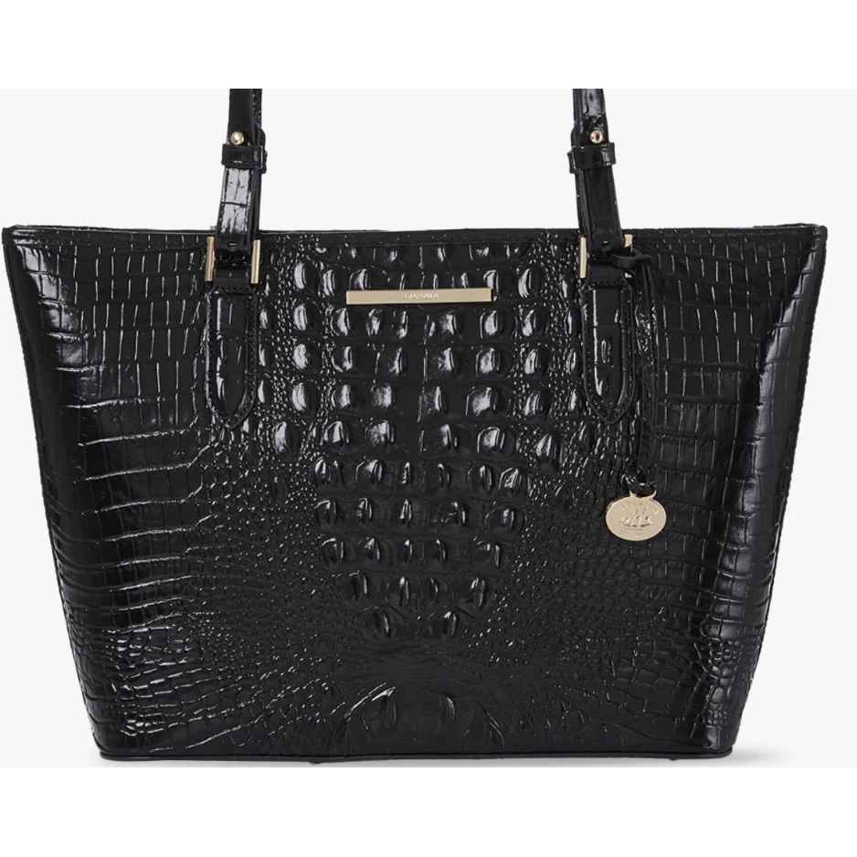 Classic Structured, Croc-Embossed Black Leather, With Organizational Details